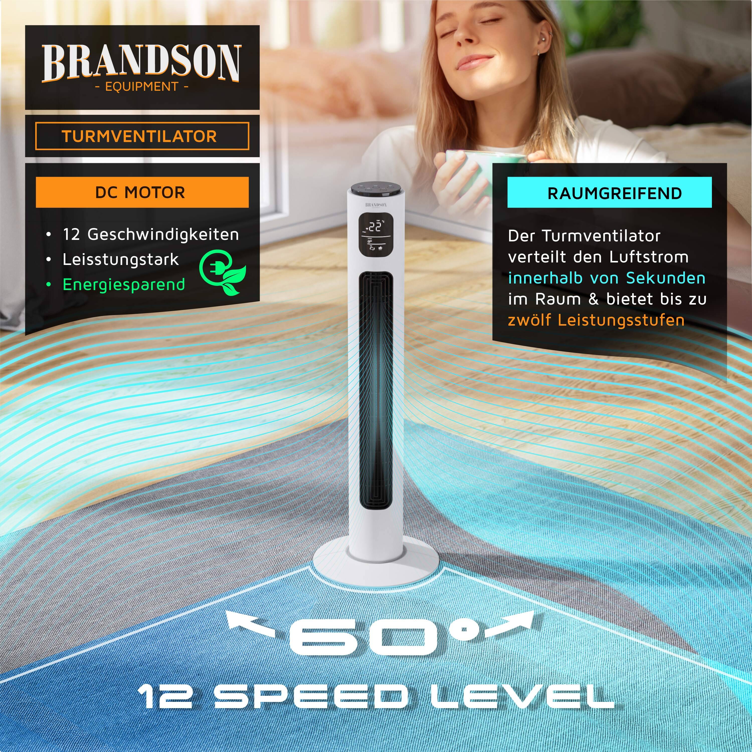Brandson ECO Turmventilator Silent, 12 Leistungsstufen, Ventilator Standventilator mit DC-Motor, Timer & Fernbedienung-2