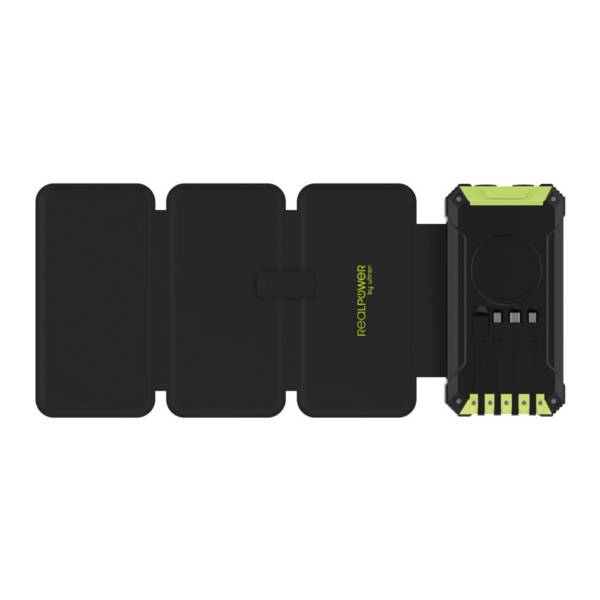 RealPower PB-20000 Solar, 20000 mAh, Kabelloses Aufladen, Schwarz, Grün