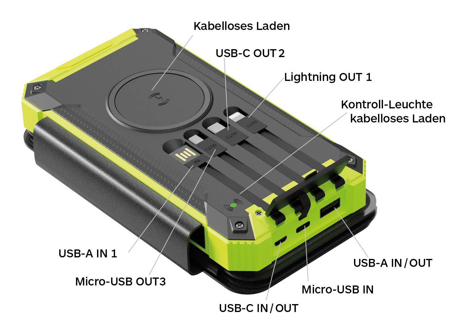 RealPower PB-20000 Solar, 20000 mAh, Kabelloses Aufladen, Schwarz, Grün-2