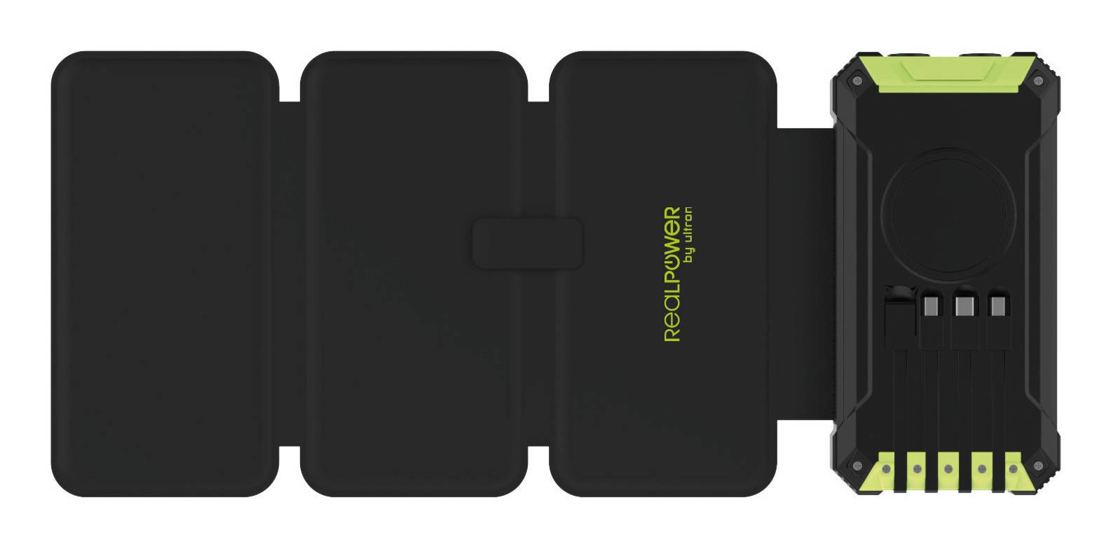RealPower PB-20000 Solar, 20000 mAh, Kabelloses Aufladen, Schwarz, Grün-3