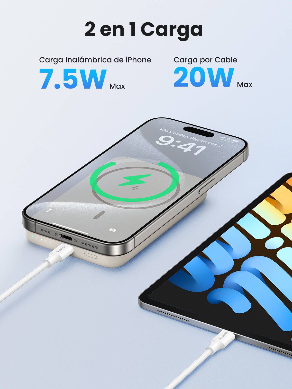Ugreen Induktive Power Bank - magnetisch - 10000 mAh - 37 Wh - 20 Watt - 3 A - PD 3.0, PD 2.0, QC-3