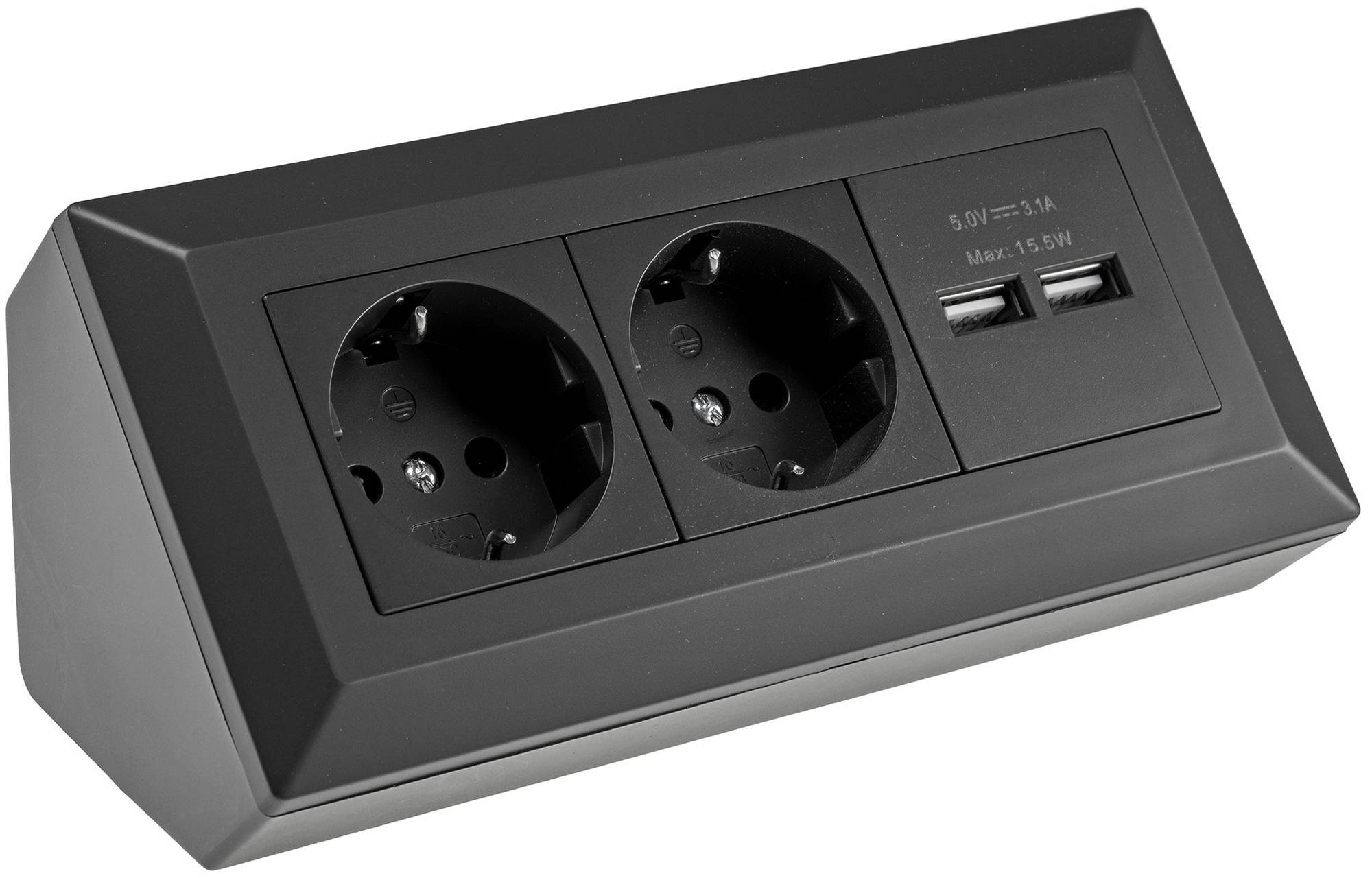 2-fach Steckdosenblock mit 2x USB 230V Mehrfachsteckdose Aufbau- & Unterbaumontage-0