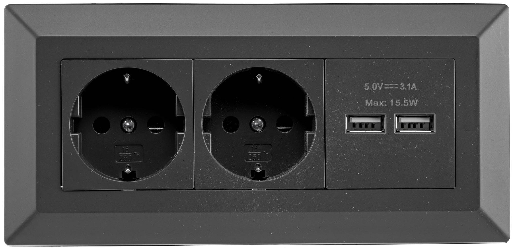 2-fach Steckdosenblock mit 2x USB 230V Mehrfachsteckdose Aufbau- & Unterbaumontage-1