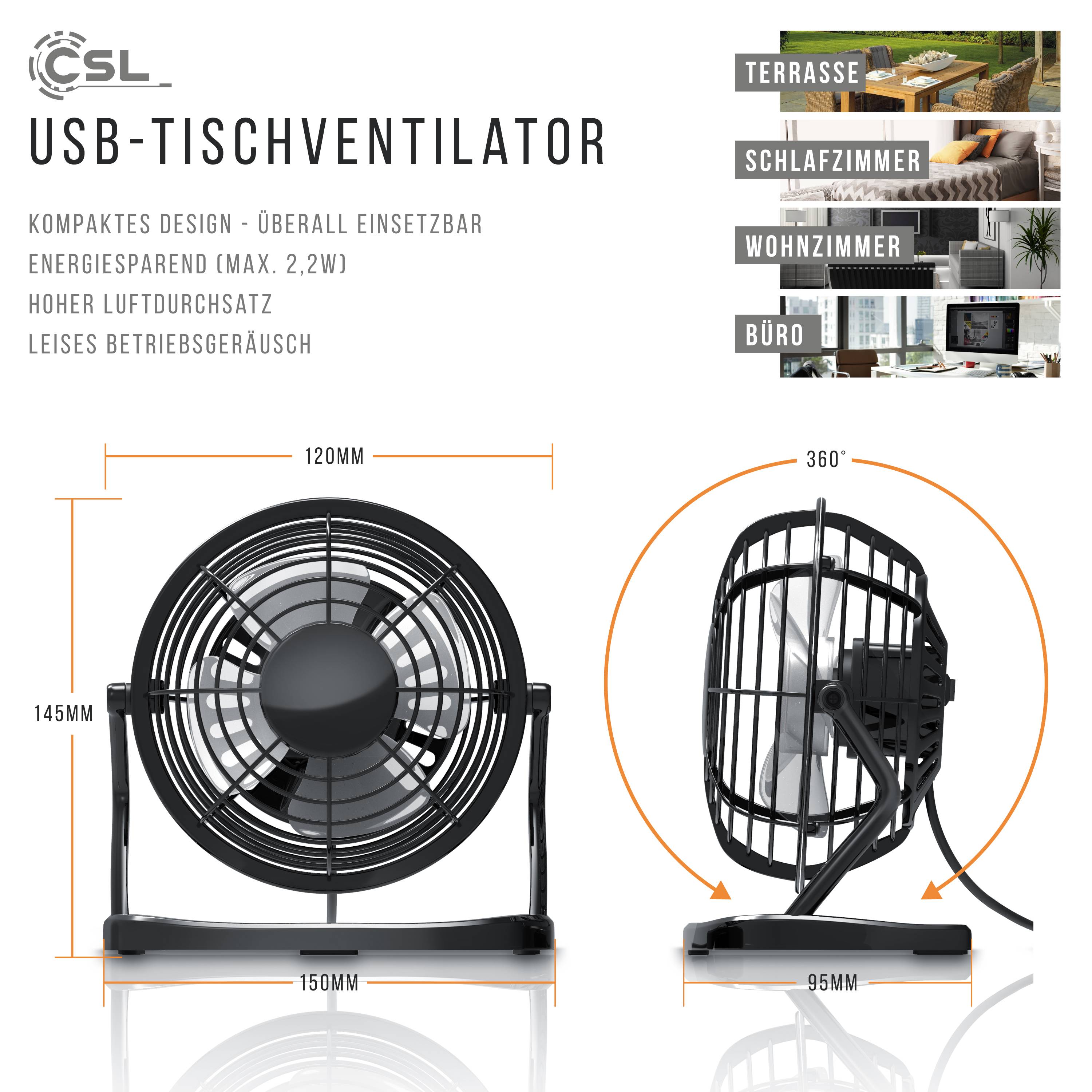 CSL Mini USB-Ventilator Tischventilator, stromsparend, ruhiger Lauf, 360° neigbar-1