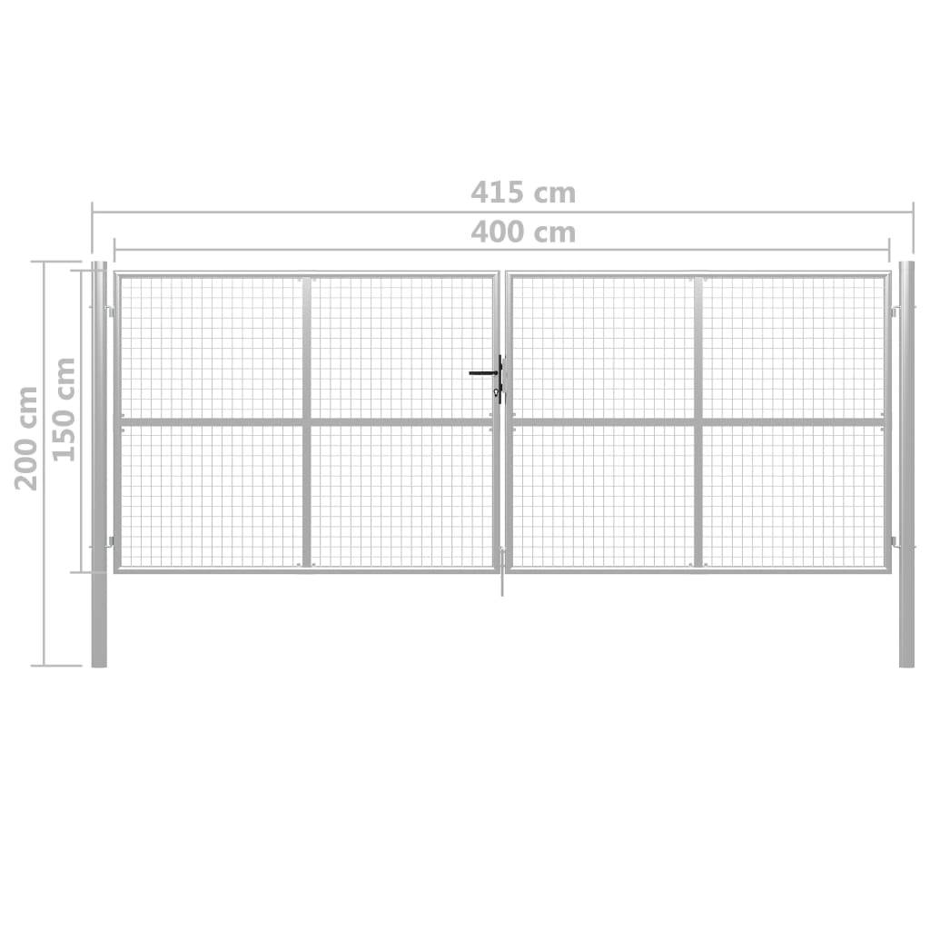Gartentor Verzinkter Stahl 415 x 200 cm Silbern-4