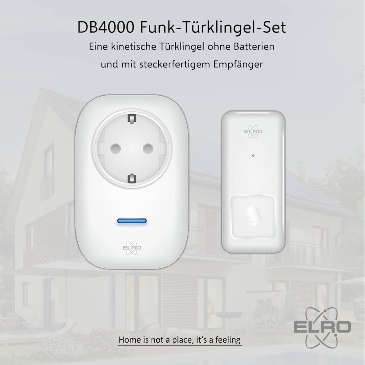 ELRO DB4000 Funk-Türklingel-Set - mit steckbarem Empfänger mit Steckdose - ohne Batterien-1