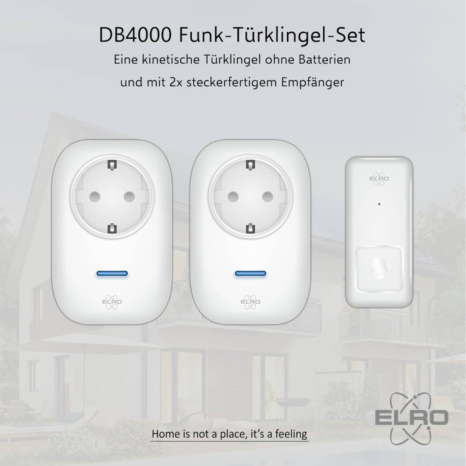 ELRO DB4000 Funk-Kinetik-Türklingel-Set - mit 2x Steck-Empfänger mit Steckdose - ohne Batterien-1