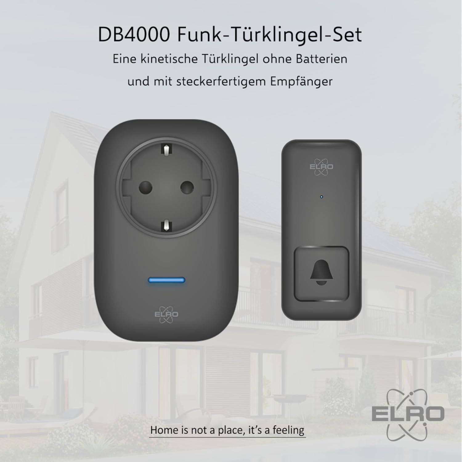 ELRO DB4000 Funk-Kinetik-Türklingel-Set - mit Steckempfänger mit Steckdose - ohne Batterien-1