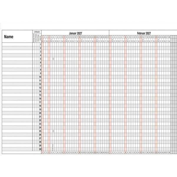 Urlaubsplaner Maxi 98,5x60cm für 30 Mitarbeiter abwischbar 2027-1