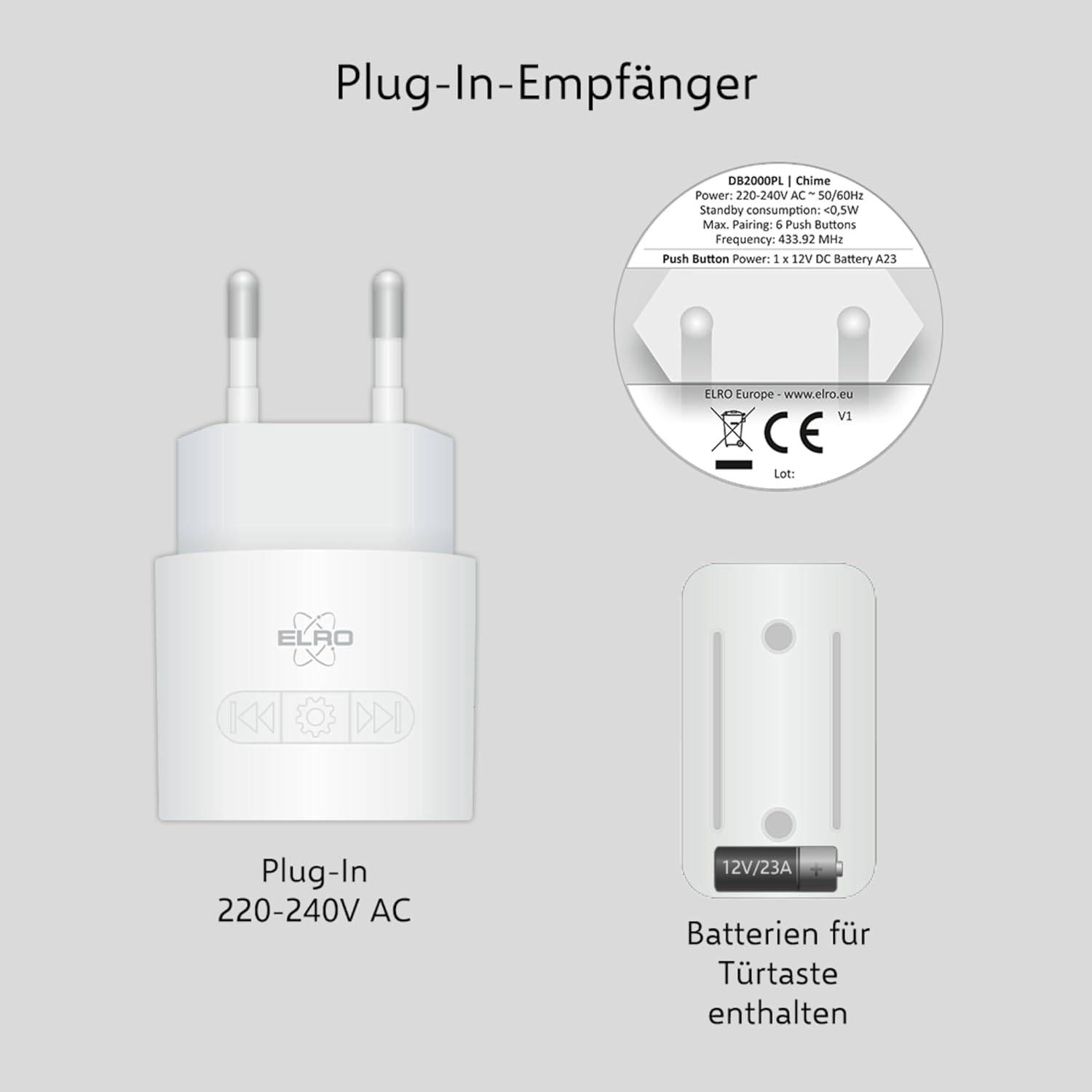 ELRO DB2000 Funk-Türklingel-Set - mit 2 kompakten Steckempfängern - Reichweite 200 Meter - IP65 wasserdicht-3