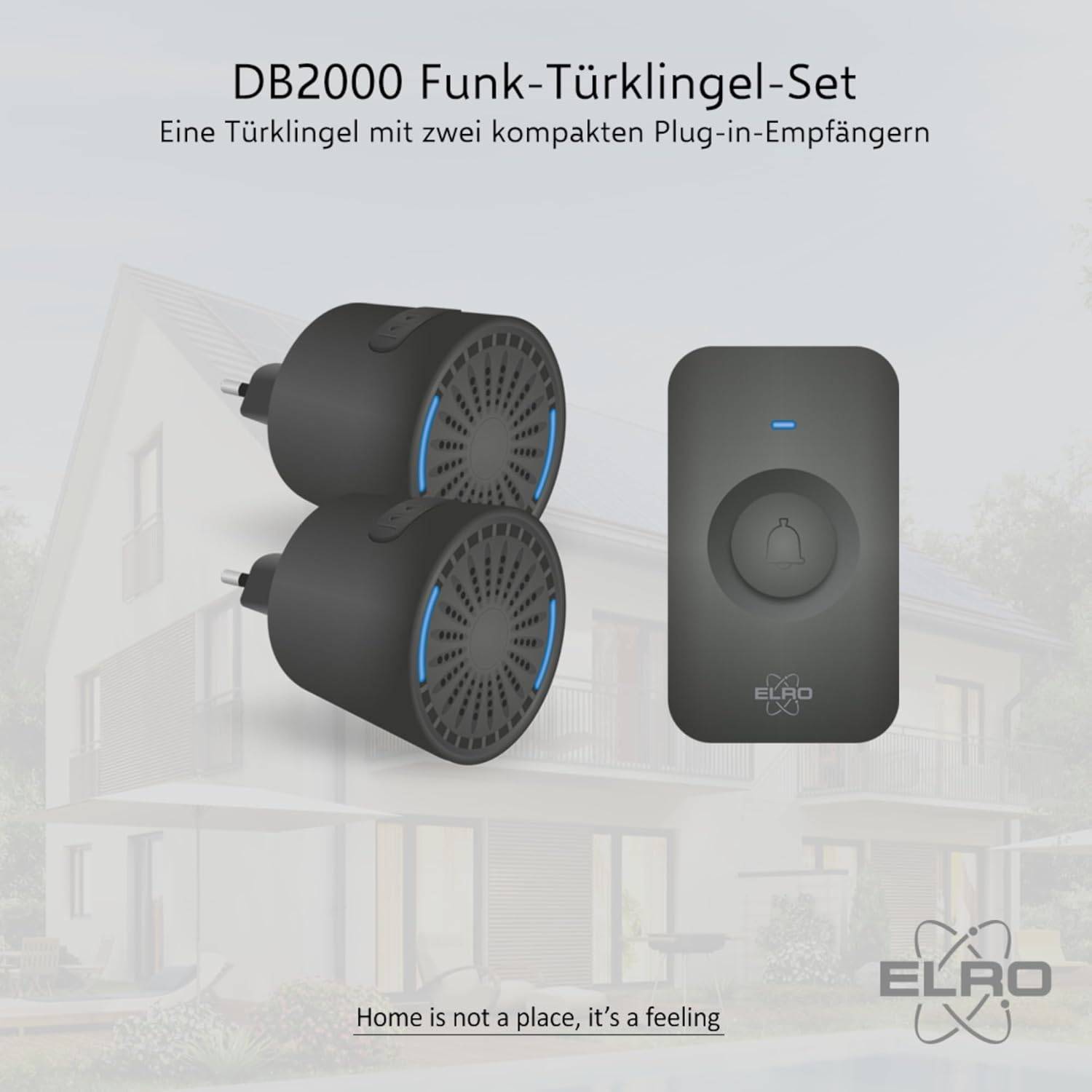 ELRO DB2000 Funk-Türklingel-Set - mit 2 kompakten Steck-Empfängern - Reichweite 200 Meter - IP65 wasserdicht-1
