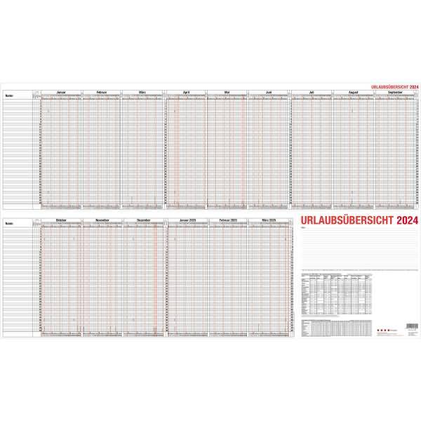 Urlaubsübersicht 100x60cm für 40 Mitarbeiter Kalendarium 2025