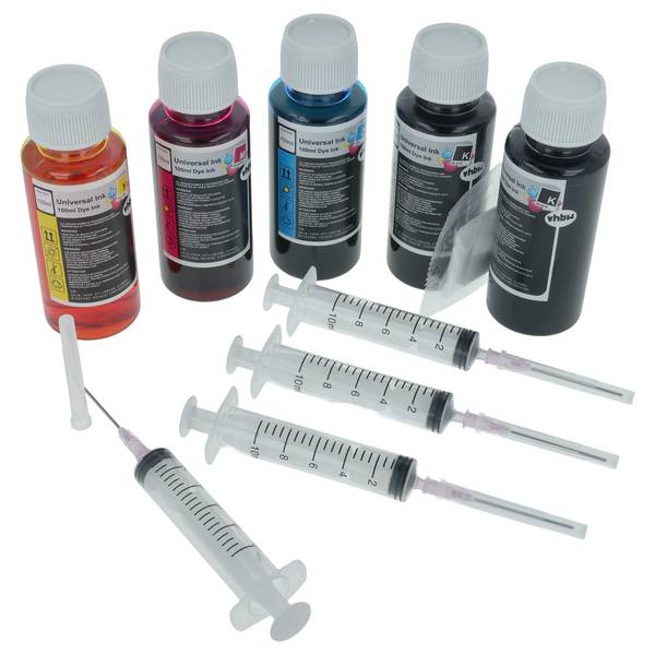 vhbw 5x Nachfülltinte kompatibel mit Olivetti Drucker | Refillset Dye Cyan, Dye Magenta, Dye Schwarz, Dye Yellow, 100ml