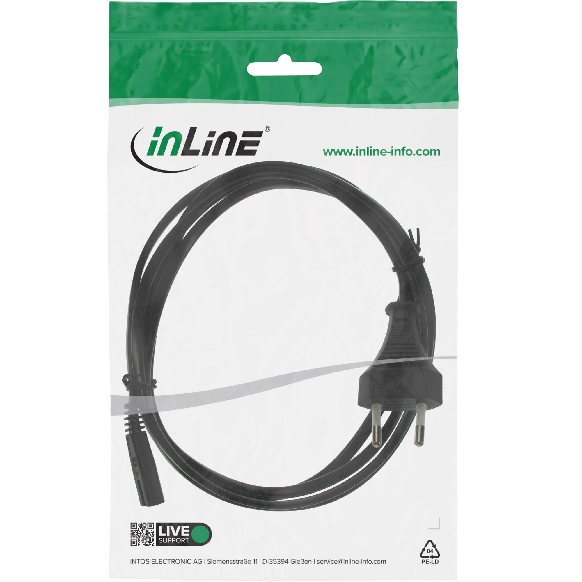 InLine® Netzkabel, Netzstecker CEE7/16 Italien auf IEC-C7 Stecker, schwarz, 1,8m-1