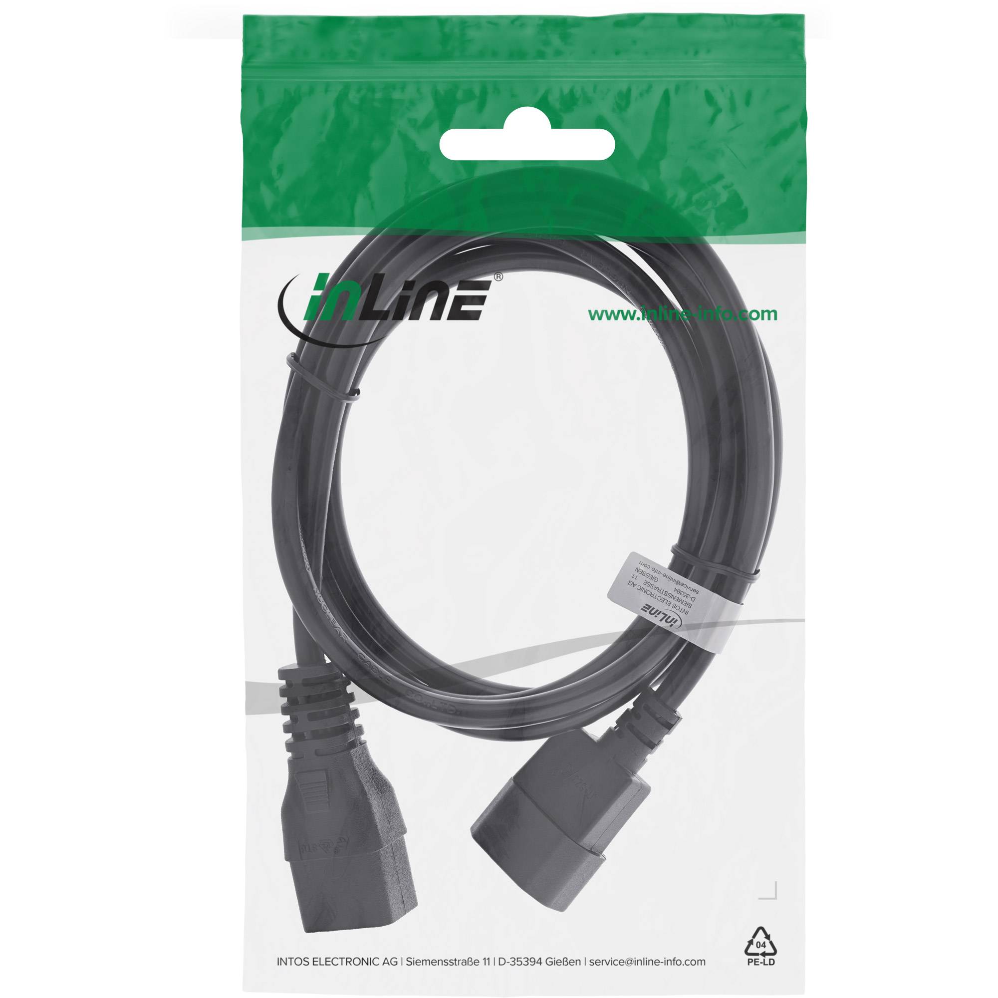 InLine® Kaltgeräteverlängerung 16A, C19 auf C20, 2m-1