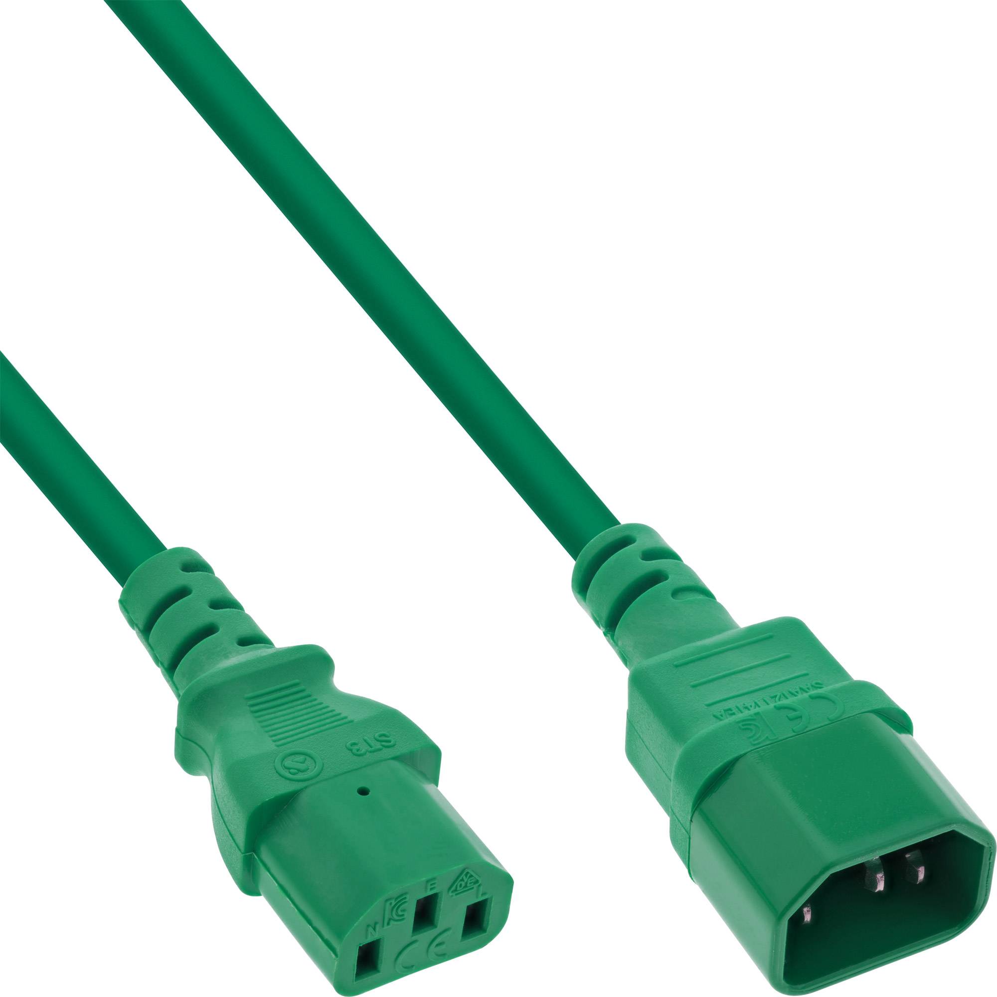 InLine® Kaltgeräteverlängerung, C13 auf C14, grün, 0,5m-0
