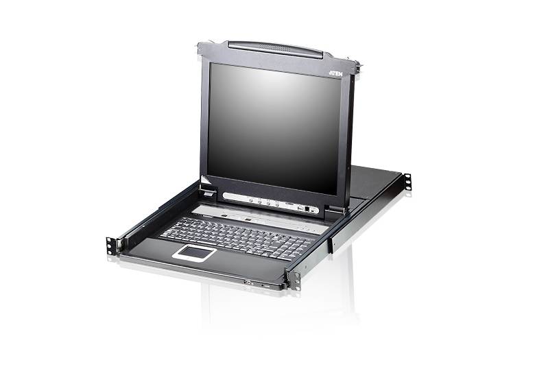ATEN Slideaway KVM-Konsole mit KVM-Switch 8 Anschlüsse PS/2 USB German QWERTZ 43,2 cm 17" Rack einbaufähig 1280 x 1024-1
