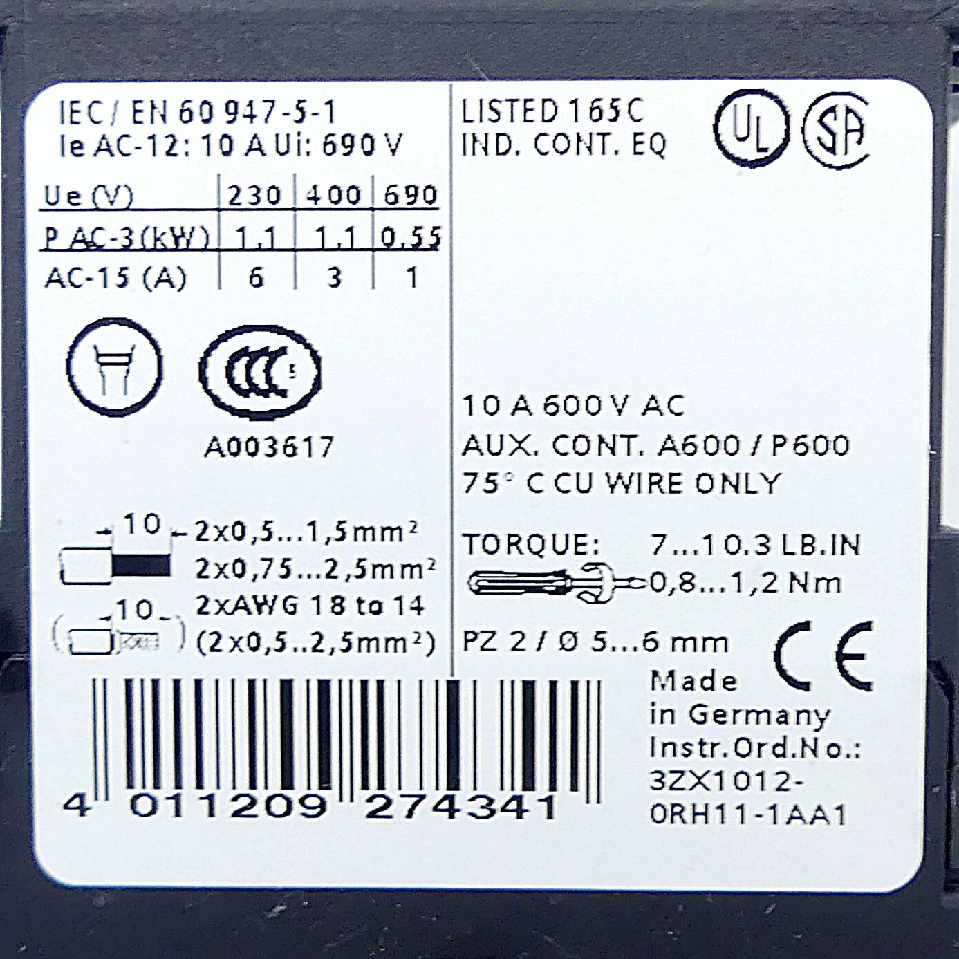 Siemens Hilfsschütz DC 4S/Hilf 24V 3A 3RH1140-1BB40-1