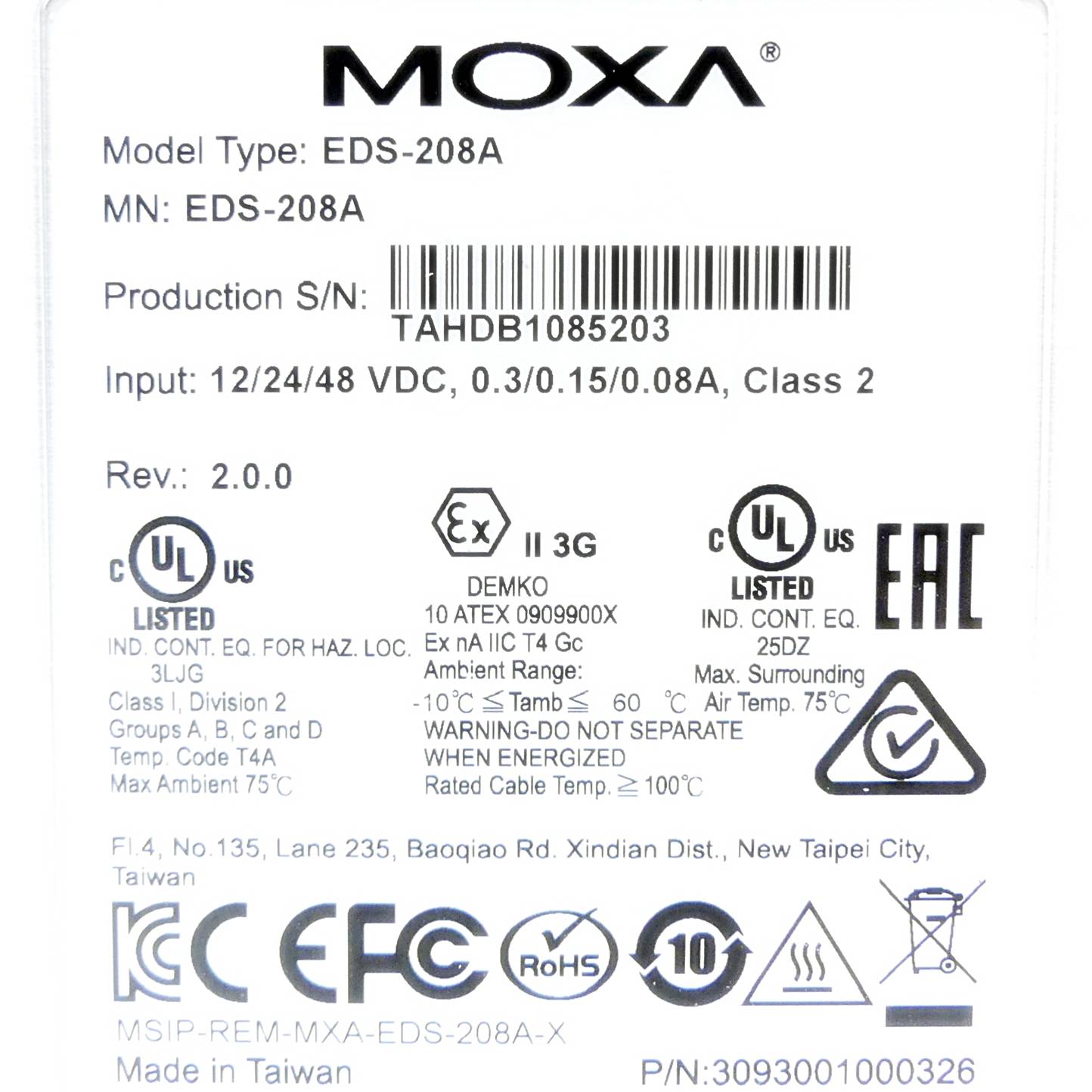 MOXA Unmanaged Industrial Ethernet Switch. 8-ports, EDS-208A (19006153)-1