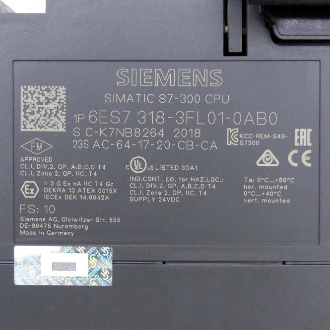 Siemens Dig.Industr. Zentralbaugruppe 2,5MByte 12MBit/s 6ES7318-3FL01-0AB0-1