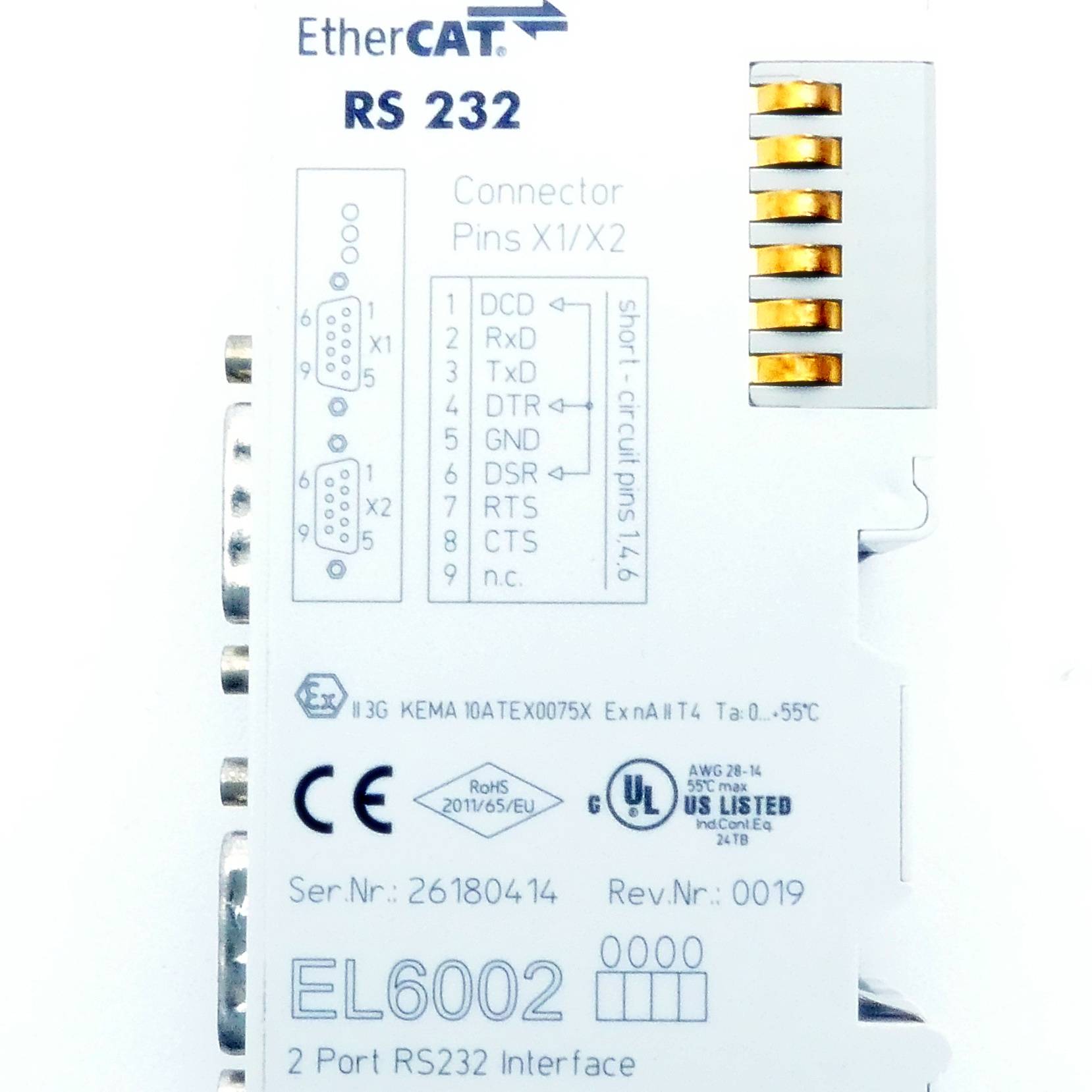 Beckhoff EL6002, EtherCAT-Klemme, 2-Kanal-Kommunikations-Interface, seriell, RS232, D-Sub-1