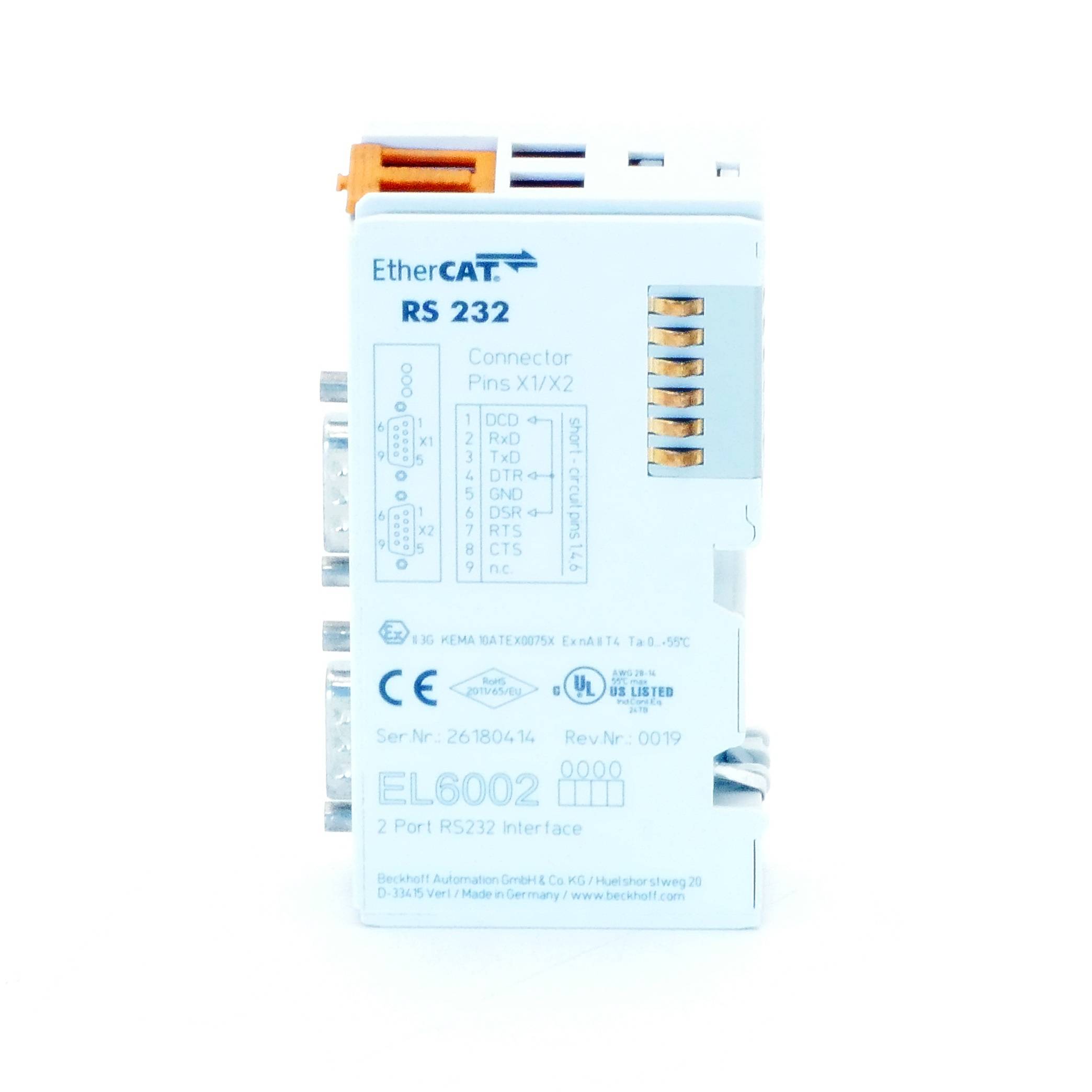 Beckhoff EL6002, EtherCAT-Klemme, 2-Kanal-Kommunikations-Interface, seriell, RS232, D-Sub-4