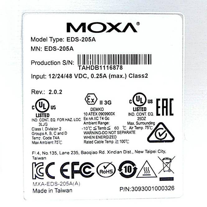 MOXA Unmanaged Industrial Ethernet Switch, 5 Port, EDS-205A (19006152)-1
