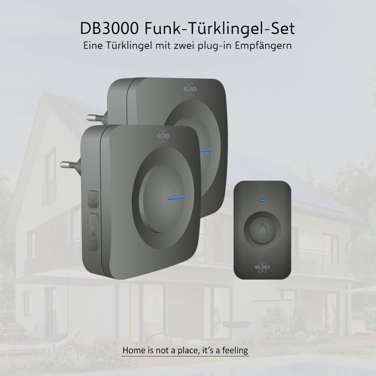ELRO DB3000 Funk Türklingel Set 2X Plug-in Empfänger für Steckdose - Wasserdicht, 300m Reichweite, 64 Melodien-1