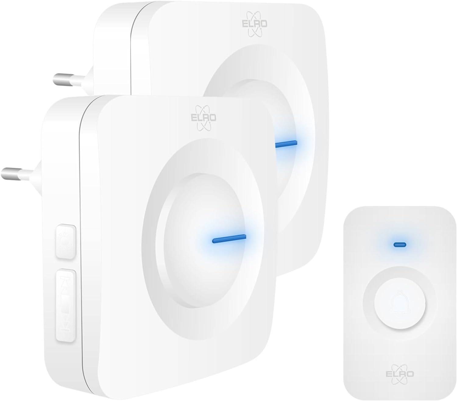 ELRO DB3000 Funk Türklingel Set - 2x Plug-in Empfänger für Steckdose - Wasserdicht, 300m Reichweite, 64 Melodien - Weiß-0