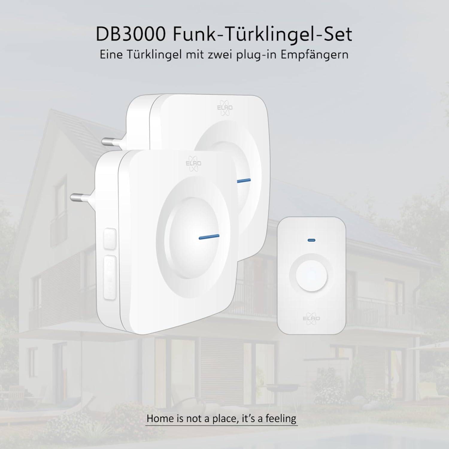 ELRO DB3000 Funk Türklingel Set - 2x Plug-in Empfänger für Steckdose - Wasserdicht, 300m Reichweite, 64 Melodien - Weiß-1