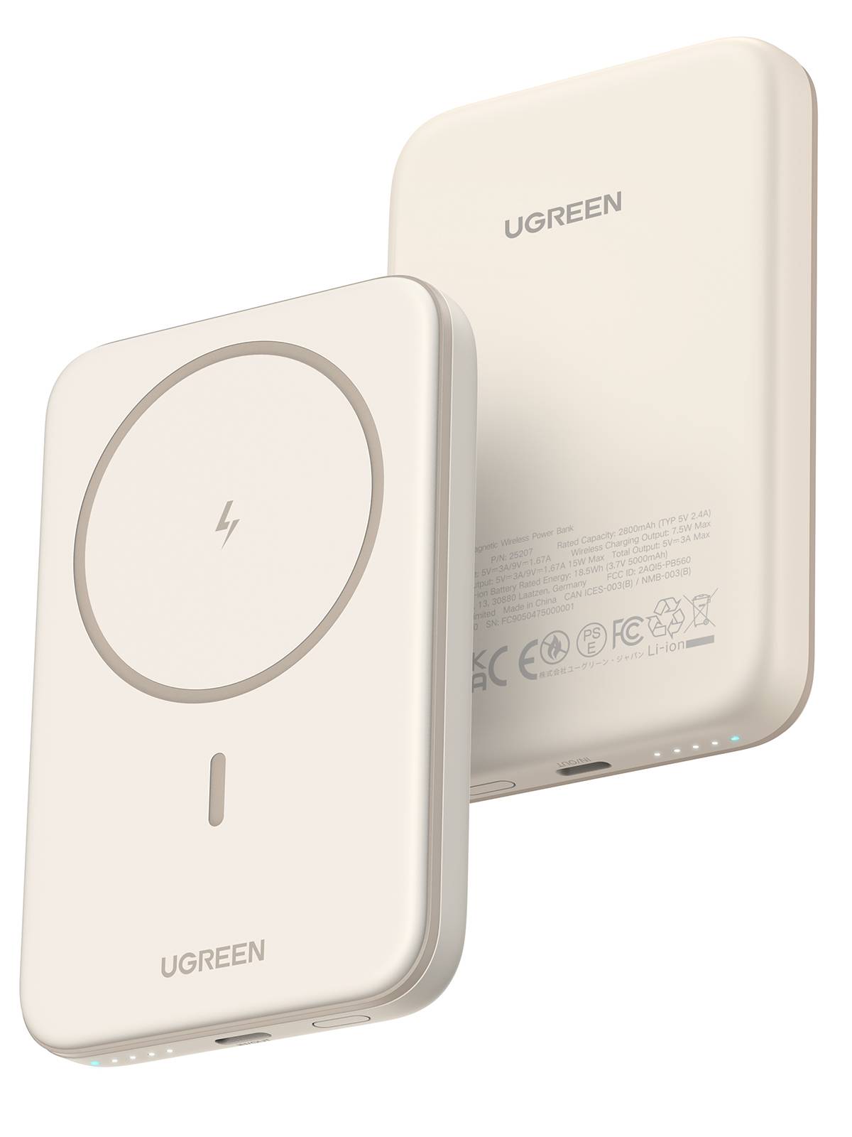Ugreen Induktive Power Bank - Li-Ion - 5000 mAh - 18.5 Wh - 15 Watt - 3 A - PD 3.0, QC 2.0, USB BC 1.2 (24 pin USB-C)-2
