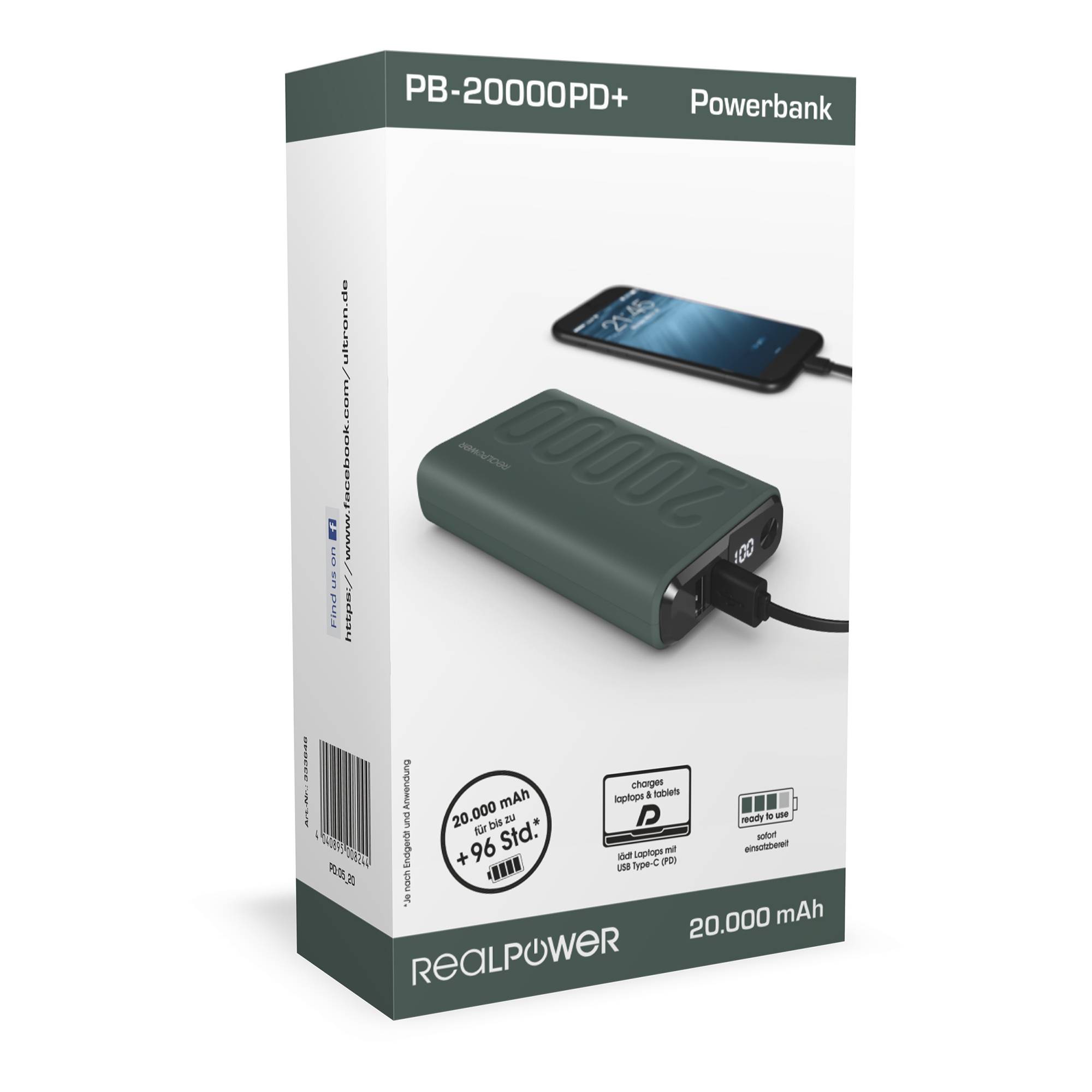RealPower 333646, 20000 mAh, Grün-3