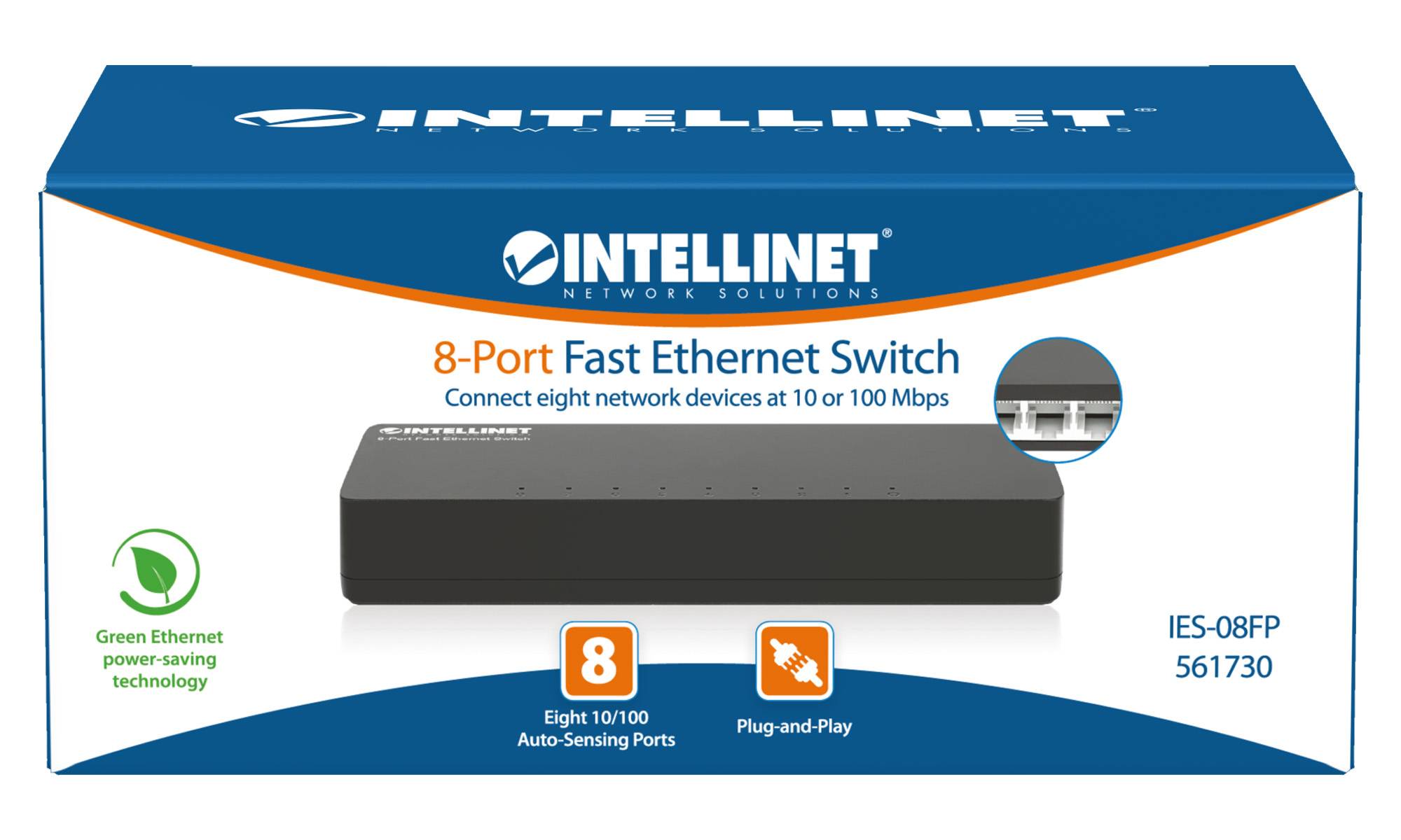 Intellinet 8-Port Fast Ethernet Switch Desktop-Format Kunststoffgehäuse IEEE 802.3az Energy-3
