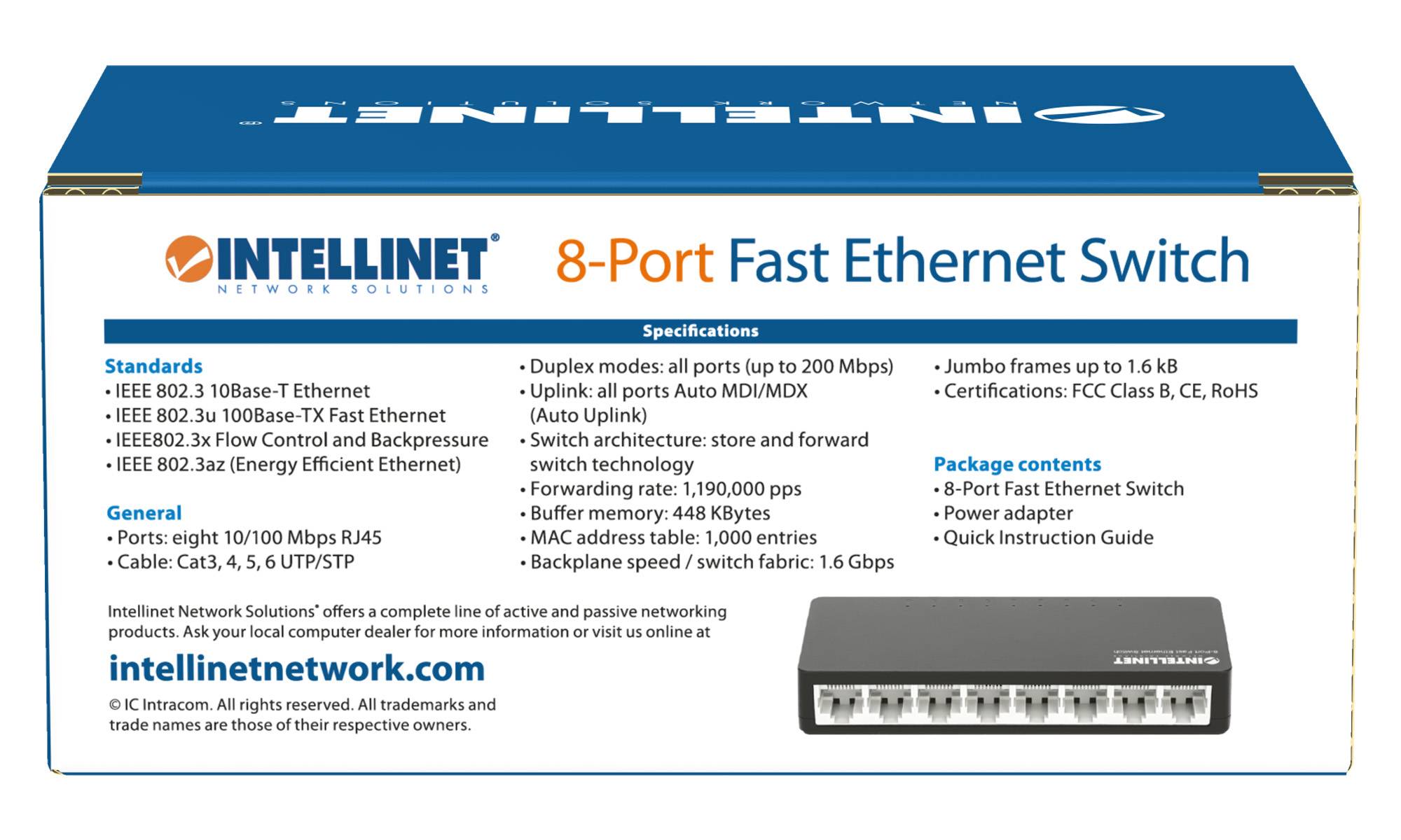 Intellinet 8-Port Fast Ethernet Switch Desktop-Format Kunststoffgehäuse IEEE 802.3az Energy-4