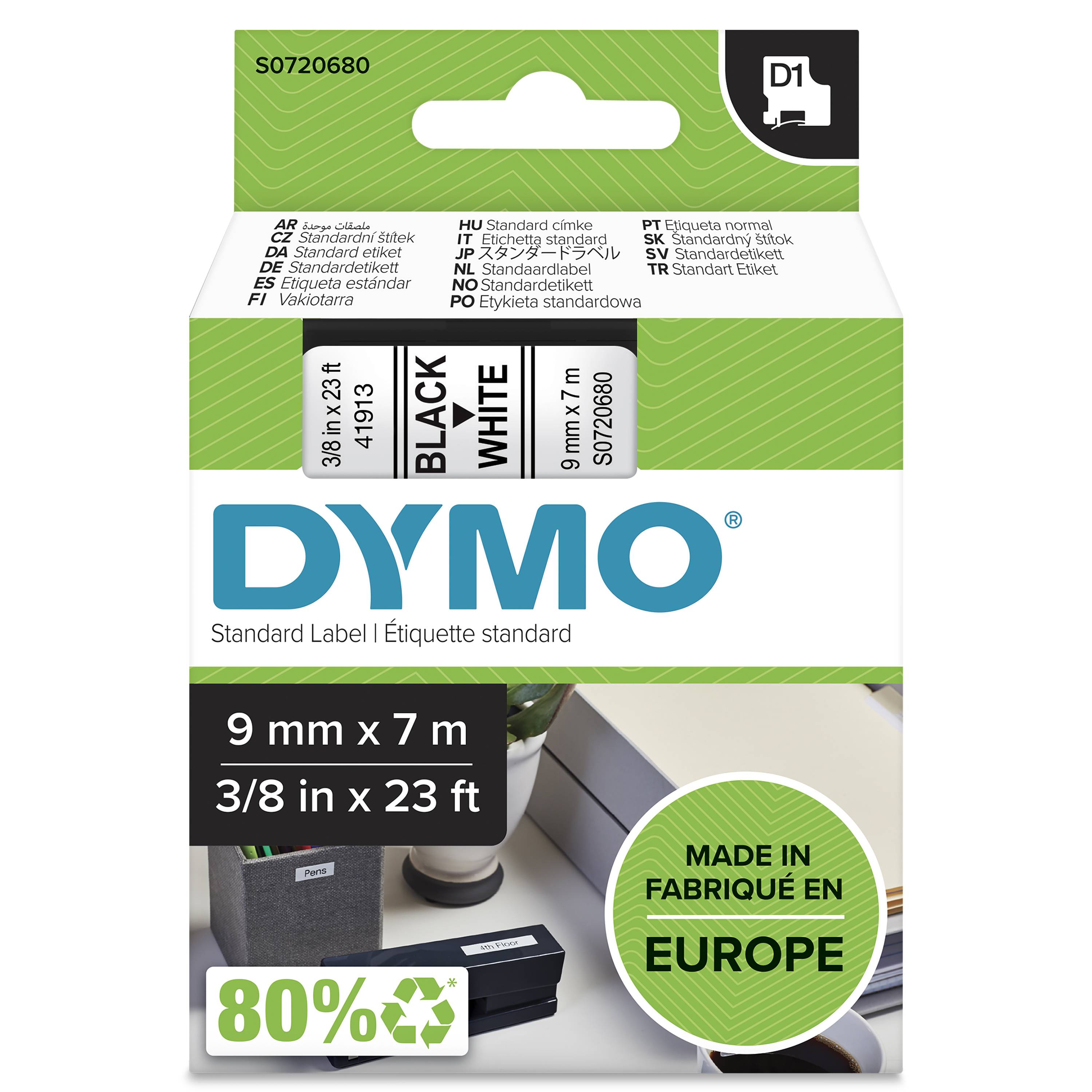 Dymo D1 Schriftband 9 mm x 7 m schwarz auf weiß 40913-3