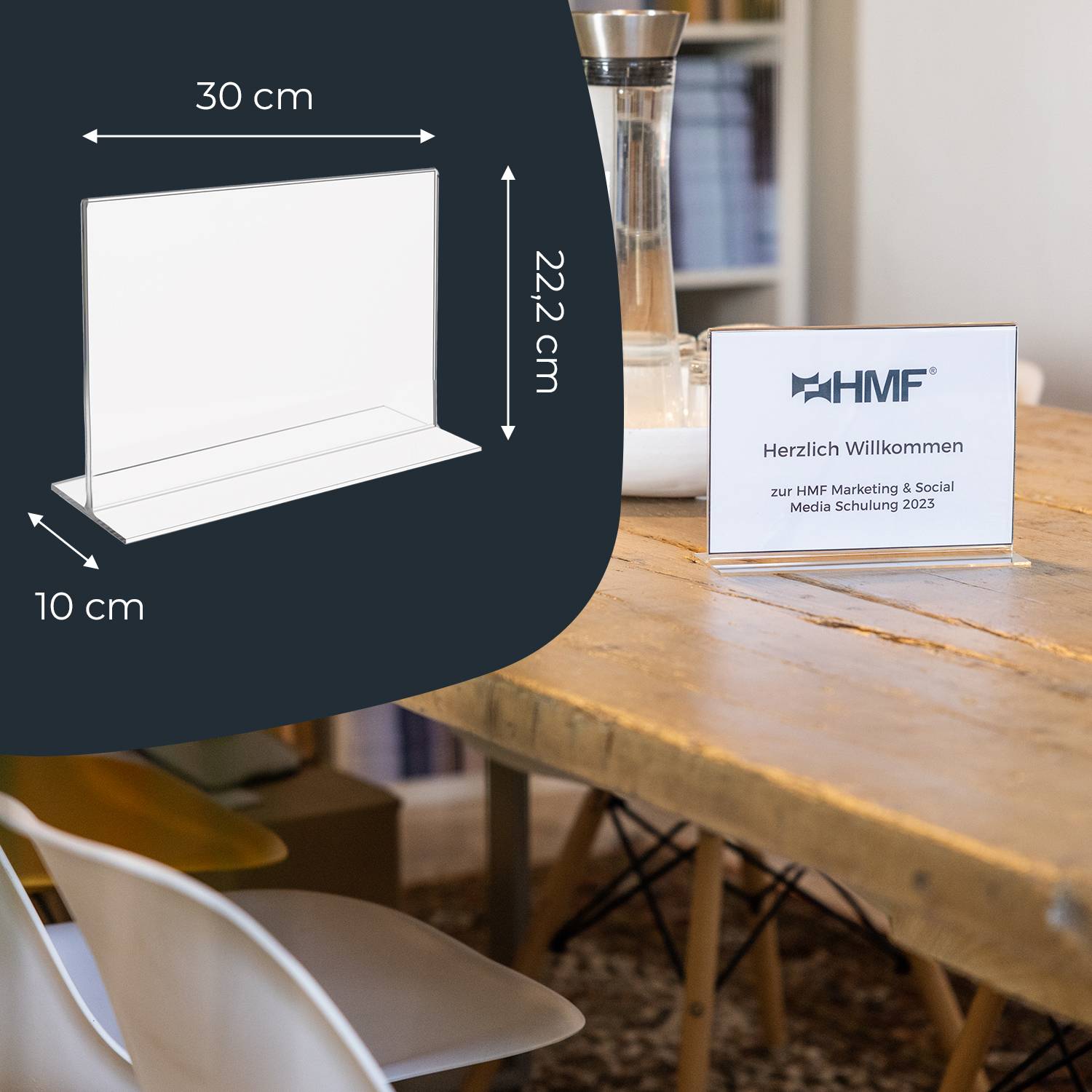 HMF Acryl Tischaufsteller DIN A4, Doppelseitiger T-Ständer Aufsteller, Querformat, Glasklar-4