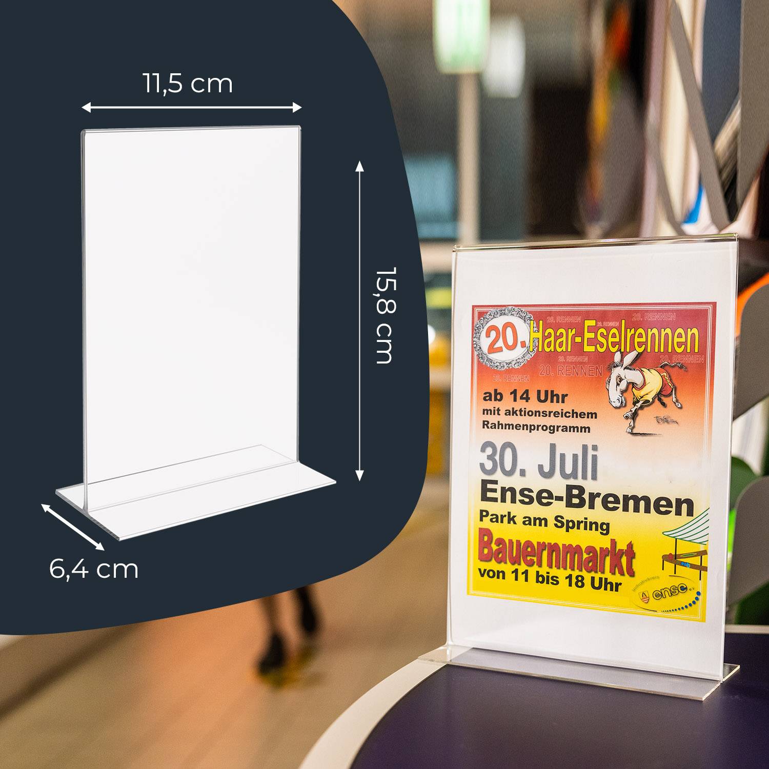 HMF Acryl Tischaufsteller DIN A6, Doppelseitiger T-Ständer Aufsteller, Hochformat, Glasklar-4