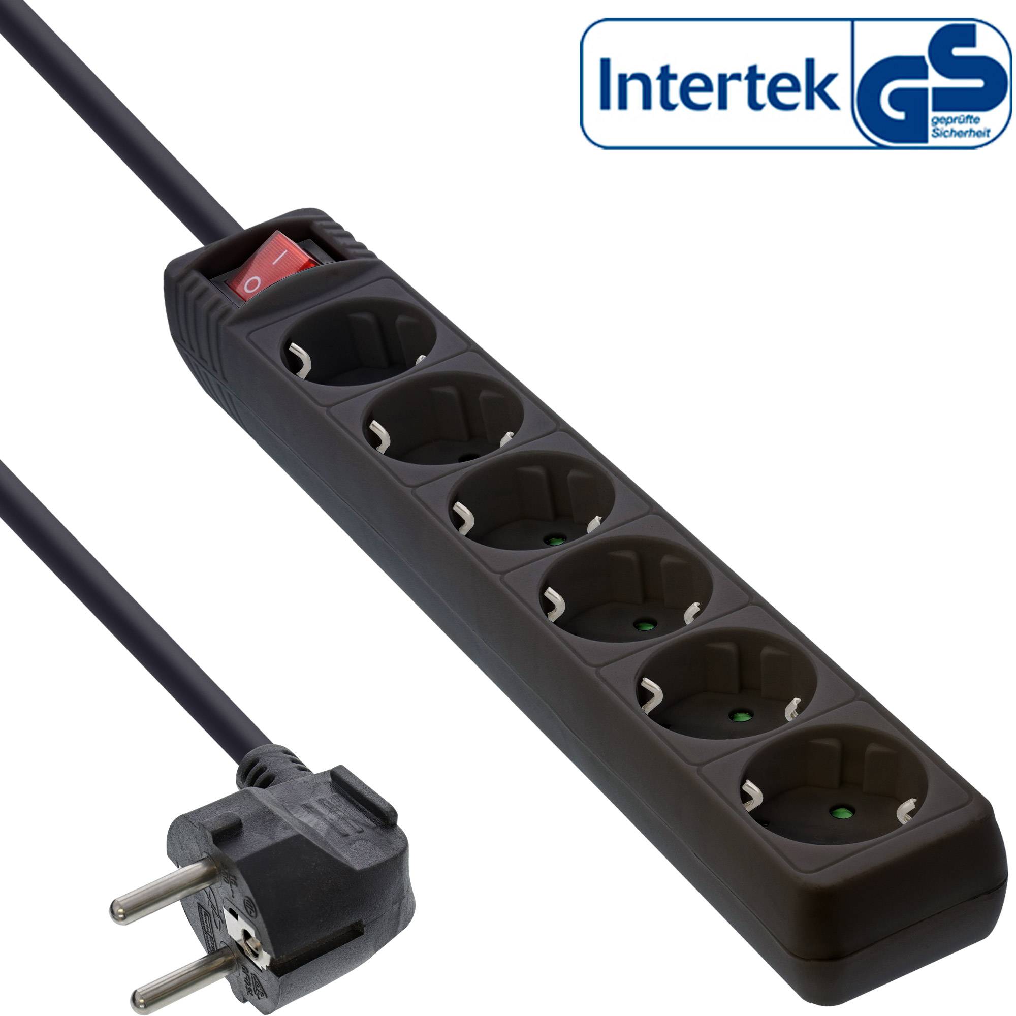InLine® Steckdosenleiste, 6-fach Schutzkontakt, mit Schalter, schwarz, 5m-0