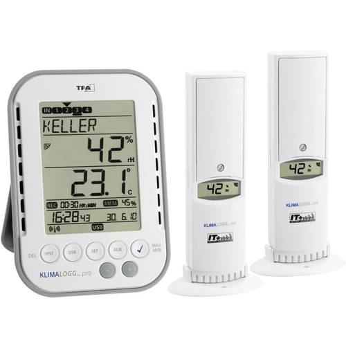 TFA Dostmann KLIMALOGG PRO Starter Set Luftfeuchtemessgerät (Hygrometer) 1 % rF 99 % rF TFA Raumklima Starter Set, Daten...
