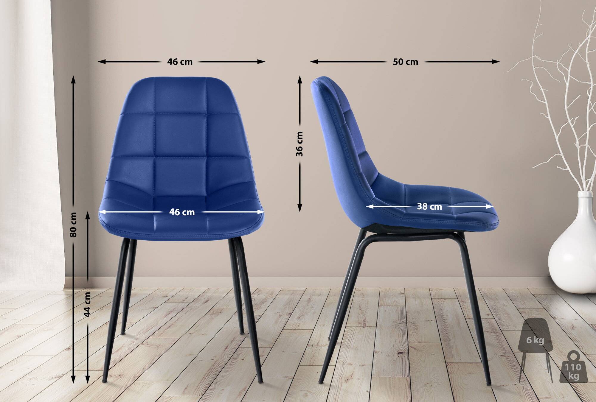 2er Set Stuhl Tom Kunstleder blau-1
