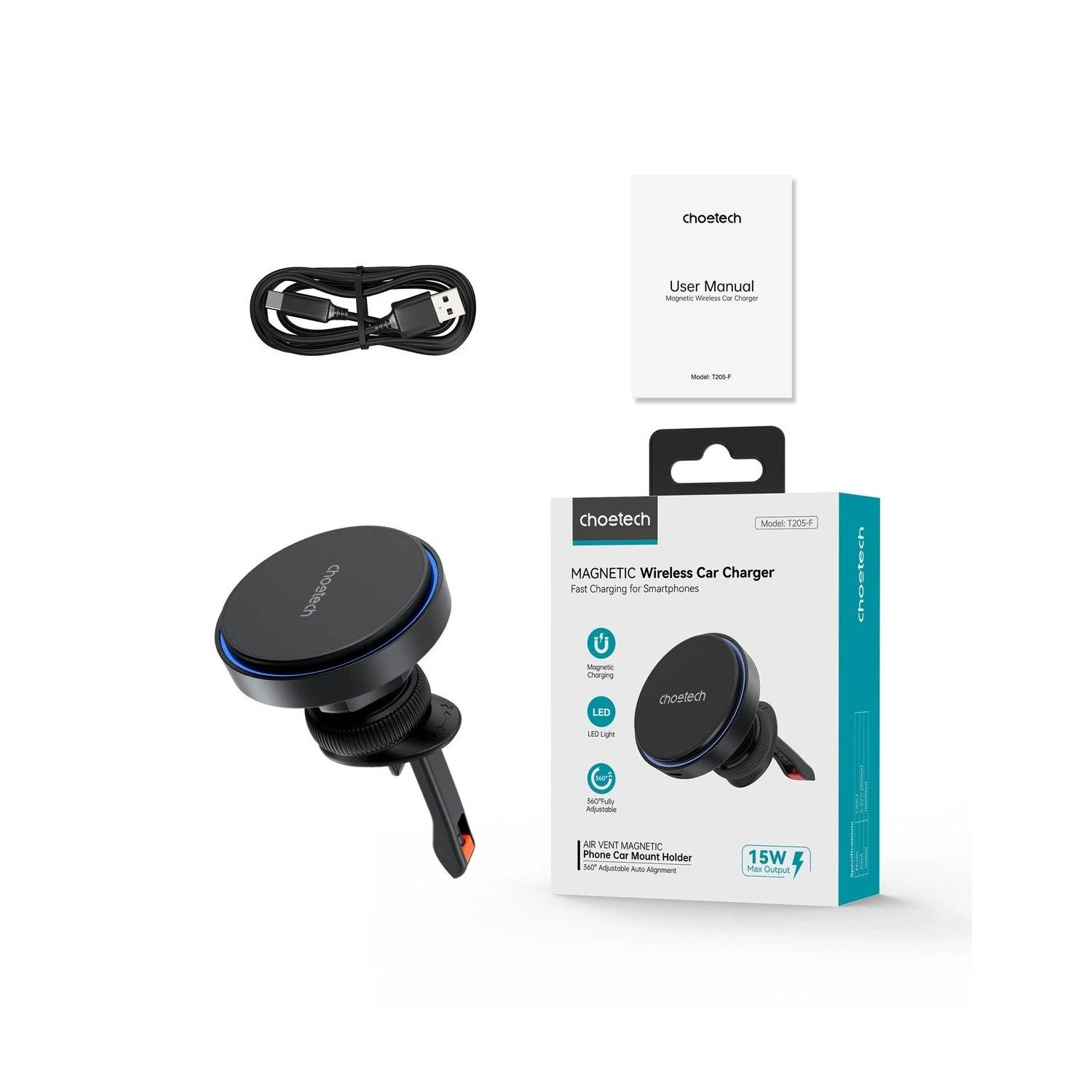 Choetech T205-F Induktionsladegerät - Magnethalter mit 15 W Induktionsladegerät - Schwarz-1