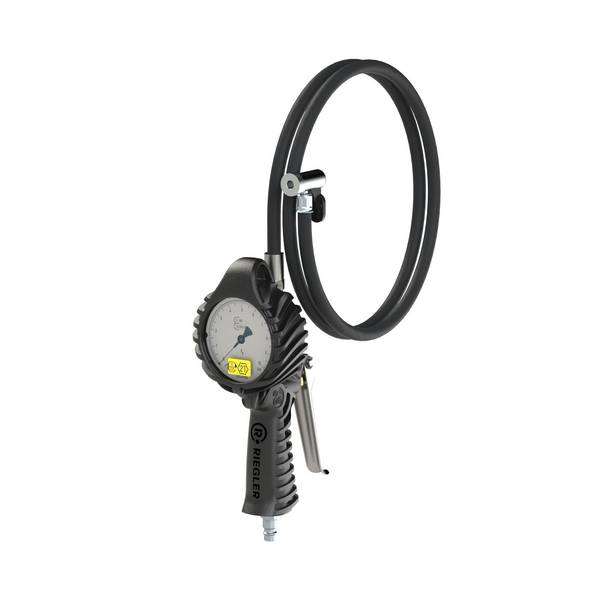 RIEGLER Standard-Handreifenfüllmesser mit Hebelstecker, 3 m Schlauch drehbar, Mano Ø 80 mm, geeicht, 0 - 12 bar, Steckni