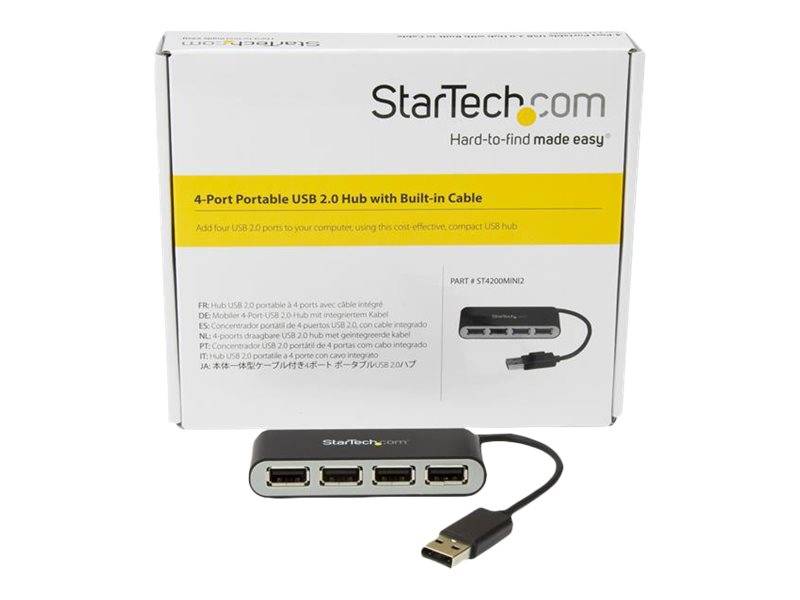 StarTech.com Mobiler 4-Port-USB 2.0-Hub mit integriertem Kabel - Kompakter Mini USB Hub - Hub - 4 x USB 2.0 - Desktop-1