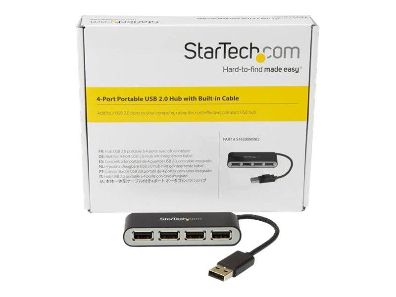 StarTech.com Mobiler 4-Port-USB 2.0-Hub mit integriertem Kabel - Kompakter Mini USB Hub - Hub - 4 x USB 2.0 - Desktop-2