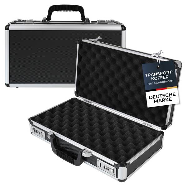 HMF 14403-02 Alu Waffenkoffer für Pistolen mit Zahlenschloss, 42 x 26 x 12 cm, Schwarz