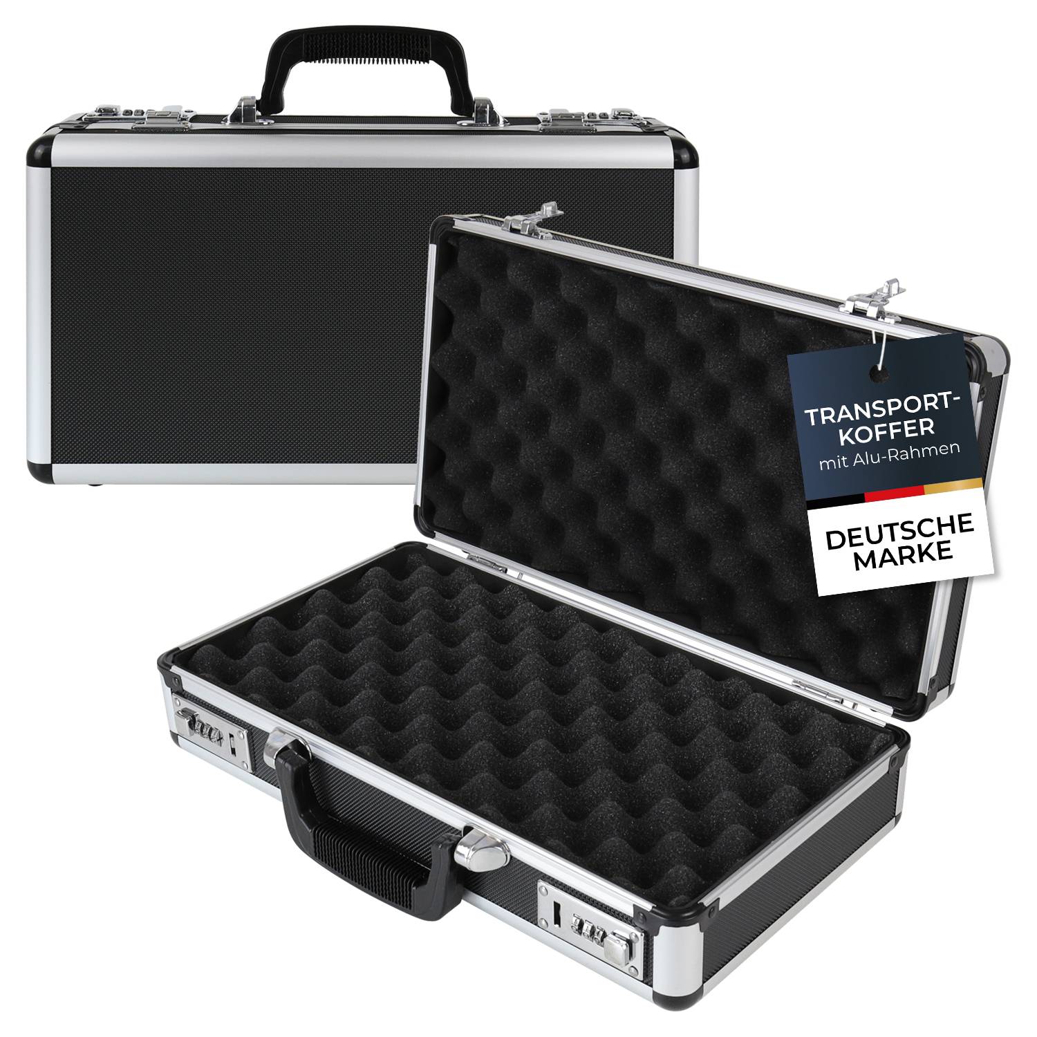 HMF 14403-02 Alu Waffenkoffer für Pistolen mit Zahlenschloss, 42 x 26 x 12 cm, Schwarz-0