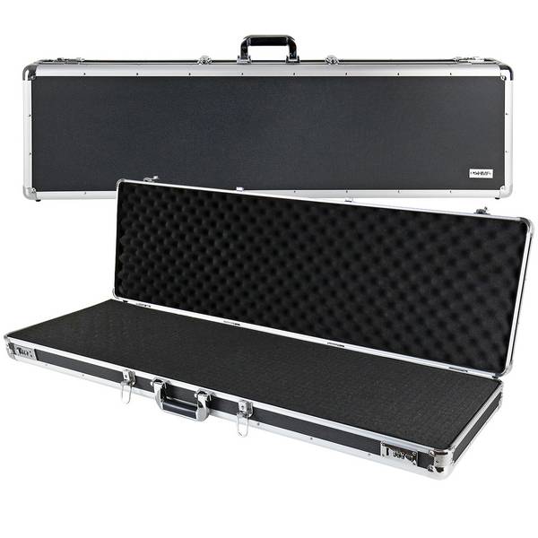 HMF 14405-02 Alu Waffenkoffer für Gewehre mit Rasterschaumstoff, 117 x 36 x 12 cm, Schwarz