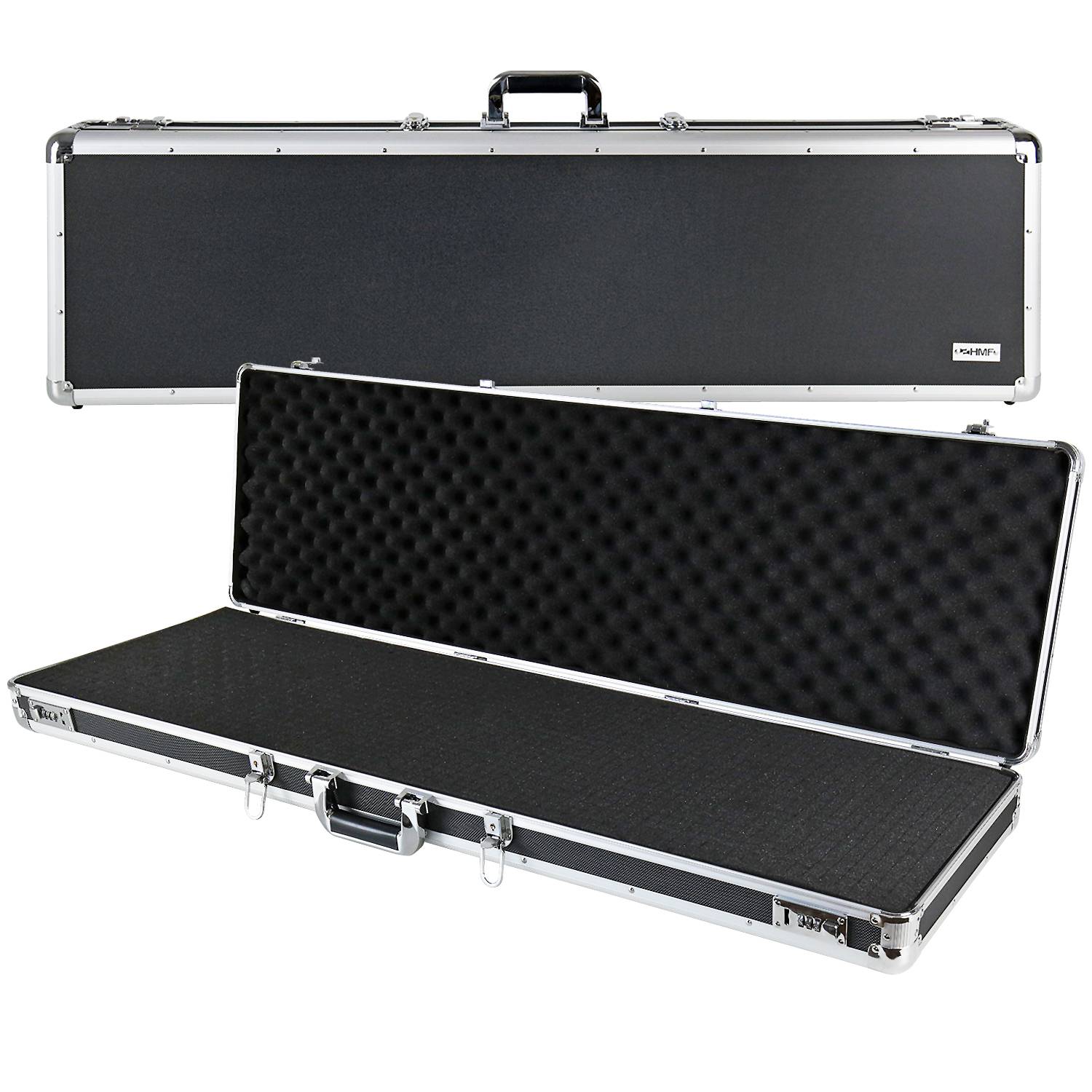 HMF 14405-02 Alu Waffenkoffer für Gewehre mit Rasterschaumstoff, 117 x 36 x 12 cm, Schwarz-0