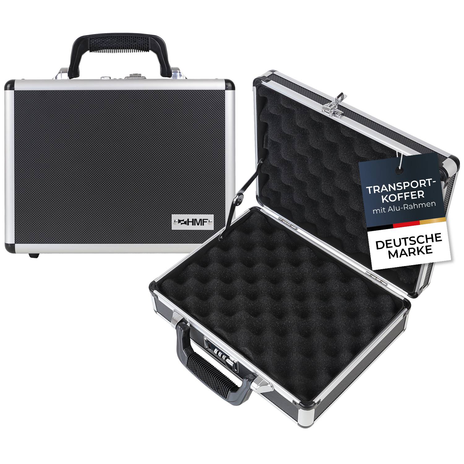 HMF 14401-02 Alu Waffenkoffer für Pistolen mit Zahlenschloss, 31 x 26 x 11 cm, Schwarz-0