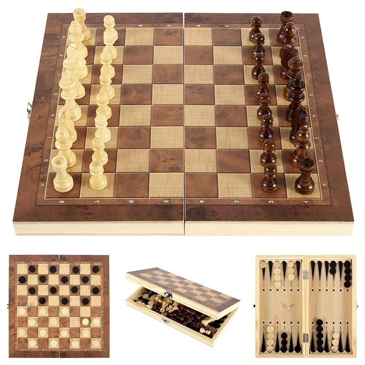 Hochwertiges Holzschachbrett mit Figuren 34x34 cm - Edles Schachspiel-0